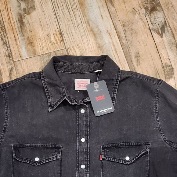 🔸️NWT Levi's Black Ultimate Snap Buttoned Western Long Sleeve Top Large - Picture 4 of 12